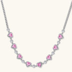 Pink heart-shaped cubic zirconia jewelry set with white gold plating featuring necklace, earrings, bracelet and ring